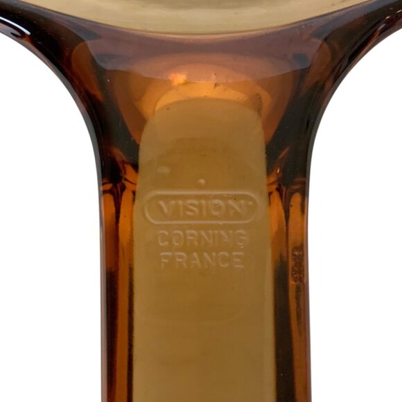 Vintage Vision Corning 7 inch Amber Glass Skillet Waffle Bottom Pyrex Lid - Picture 7 of 9